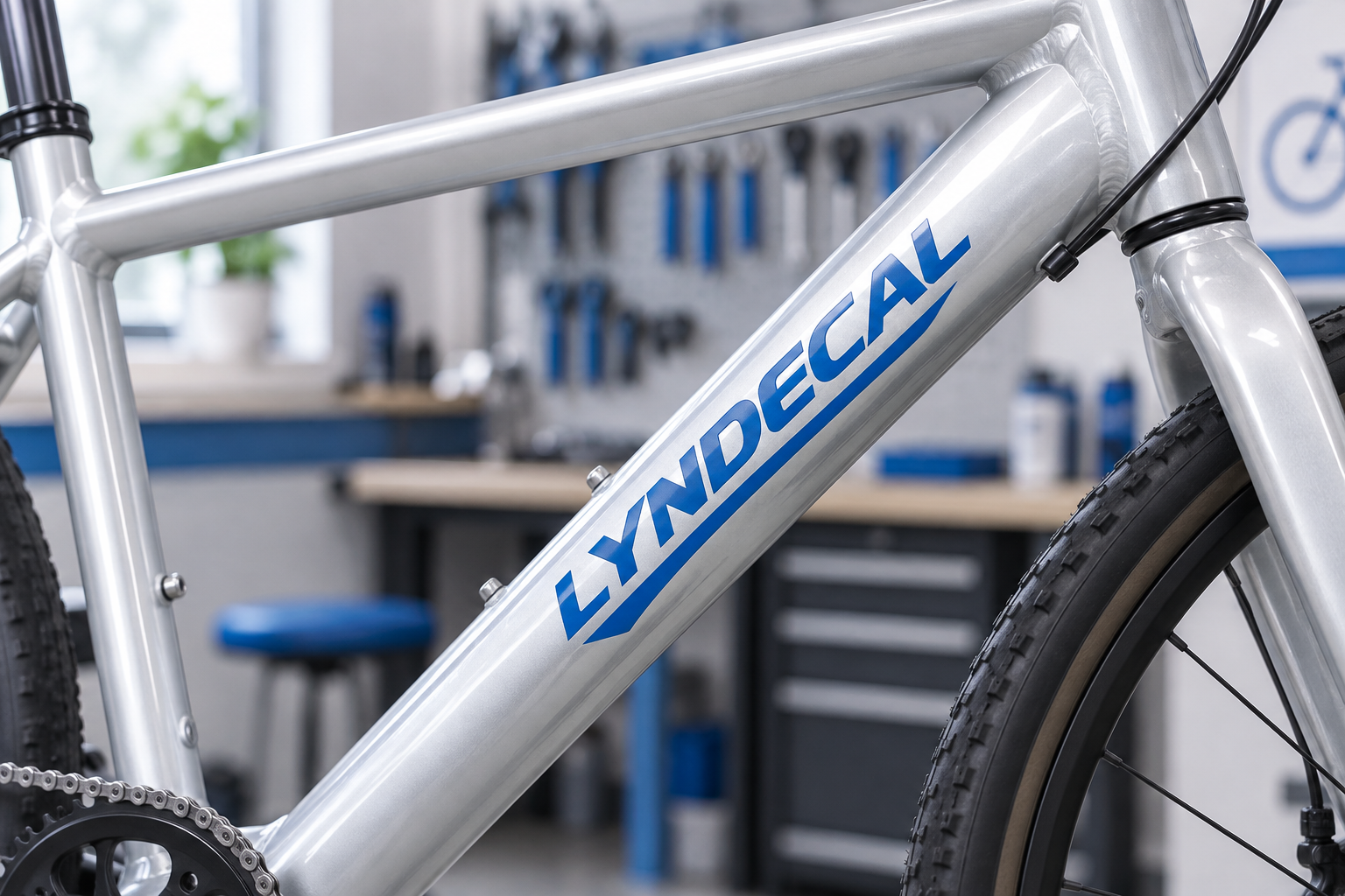 Illustrative custom logo decals for bicycle frames